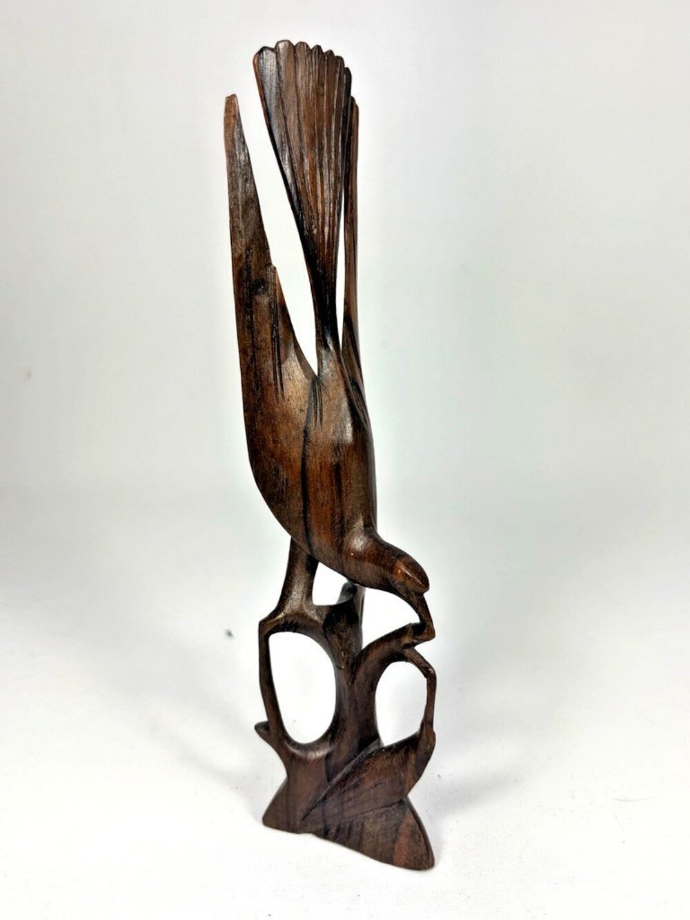 Vintage Hand Carved Wood Bird Feeding Young Sculpture MCM Folk Art 7.5" Tall